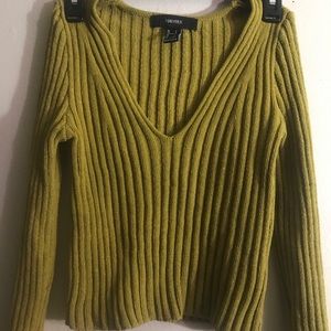 Long Sleeve V-Neck Ribbed Sweater Green